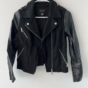 Club Monaco Black Leather Biker Jacket with Asymmetrical Zipper